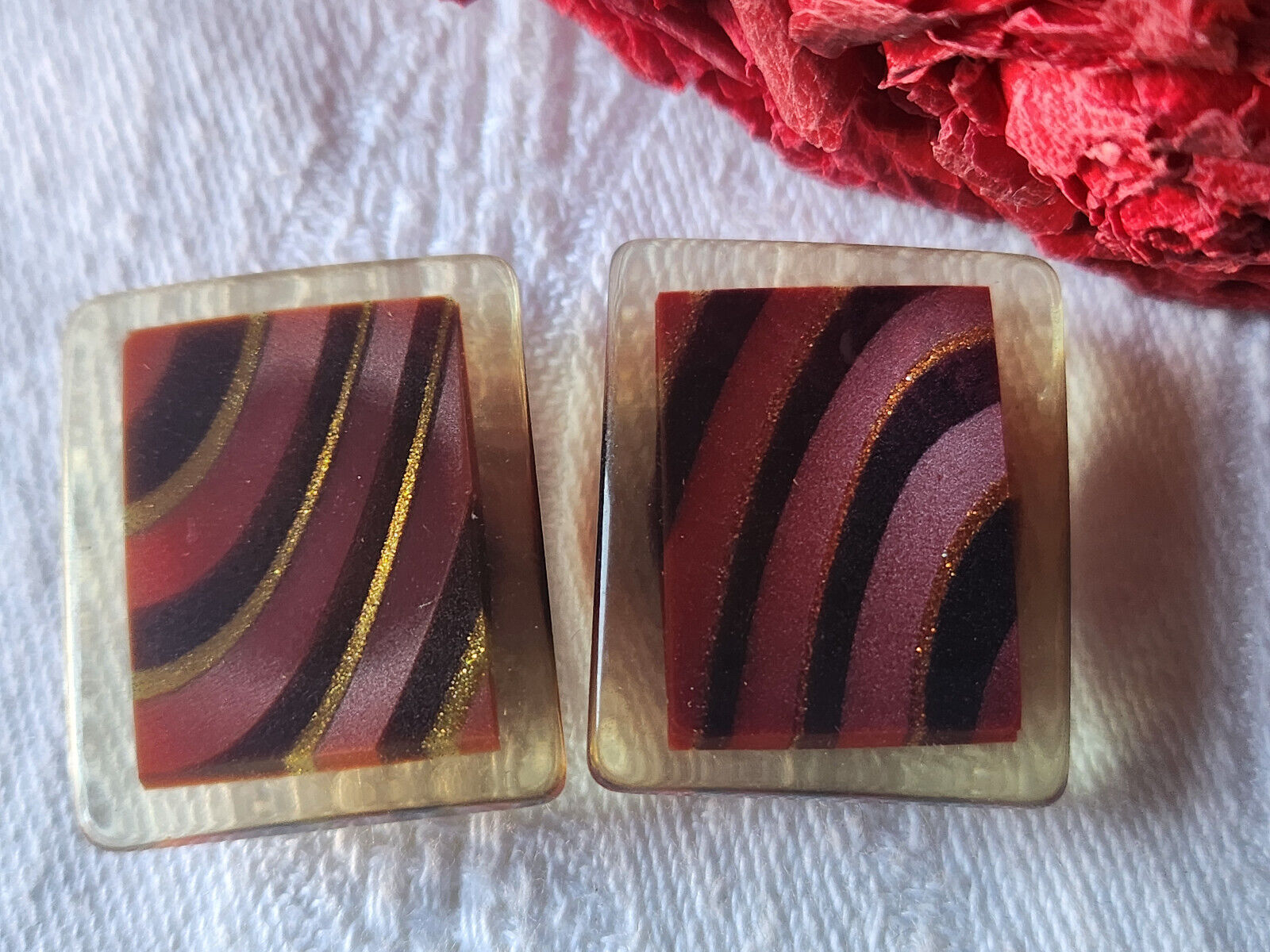 Duo gros bouton vintage inclusion rectangle 2,1 sur 2,6 cm D7J
