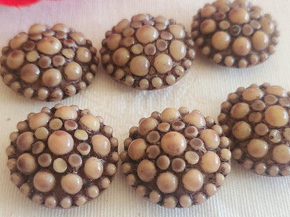 Lot 6 boutons vintage en résine marron  2,1 cm ou 21 mm pied ref 6261