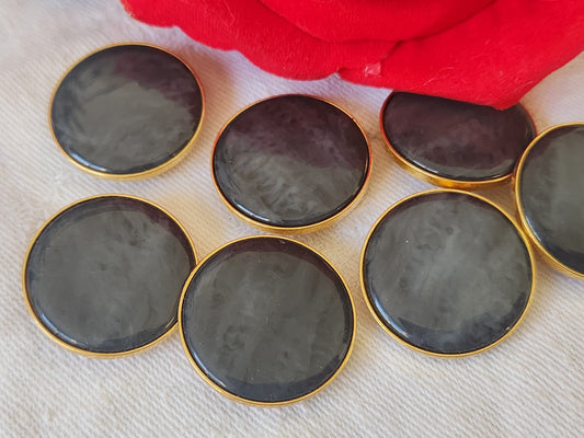 Lot 8  boutons vintage gris doré bord métal pied 2,2 cm ref 4857