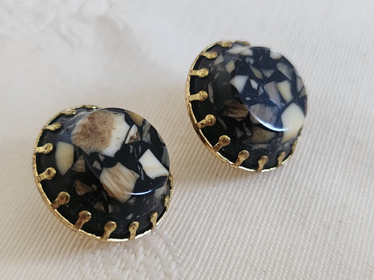 Collection duo boutons anciens effet mosaique marron  pied métal 1,8 cm D18D