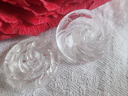Duo boutons anciens en verre  transparent effet tissé torsade 1,7 cm  D6K