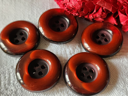 Lot 5 boutons vintage marron rouge lumineux épais 2,2 cm ref 3124