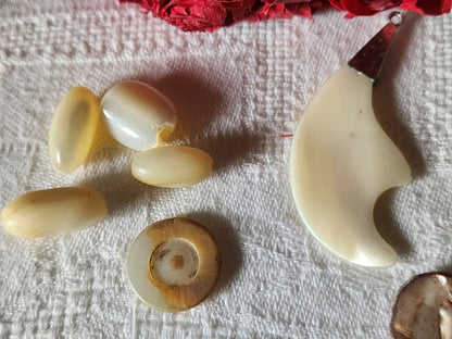 Petit lot de nacre perle, cabochon, pendant.... creation    ref 1153