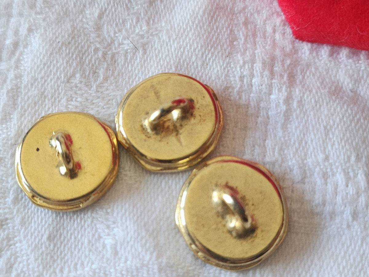Trio boutons vintage en métal doré noir lumineux pied 1,7 cm G17O