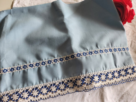Très large bordure ancienne neuve bas jupon bleu 6 mètres 50 sur 28,5 cm  B1