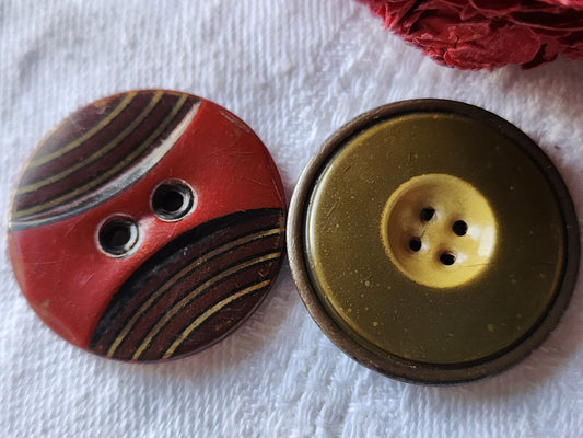 Duo boutons anciens en celluloïd collection colorés diamètre 2,7 cm D10O