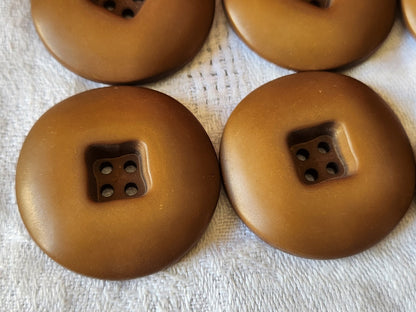 Lot 6 enormes boutons vintage marron mat trous 3,4 cm ref 734