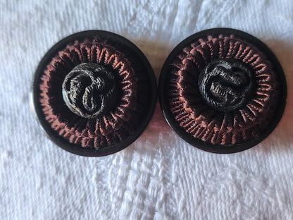Duo boutons ancien vintage passementerie marron  pied  2,4 cm D5L