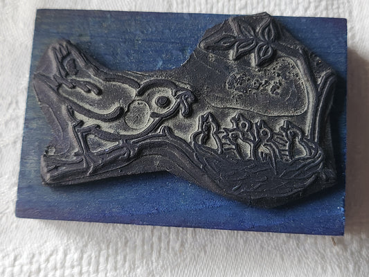 Tampon ancien l'oiseau  et ses oisillons collection 8  cm  n°49