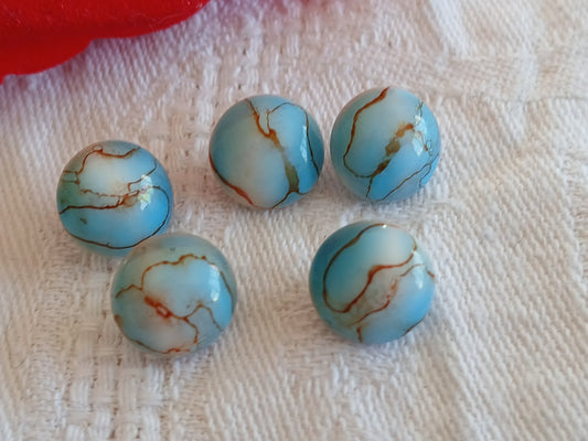 Lot 5 petits boutons vintage en verre  bleu 1 cm pied ancien ref 6496