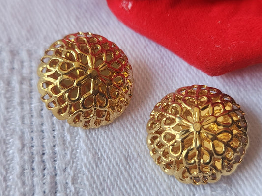 Duo boutons vintage en métal dentelle doré bijoux superbe 1,7 cm D2C