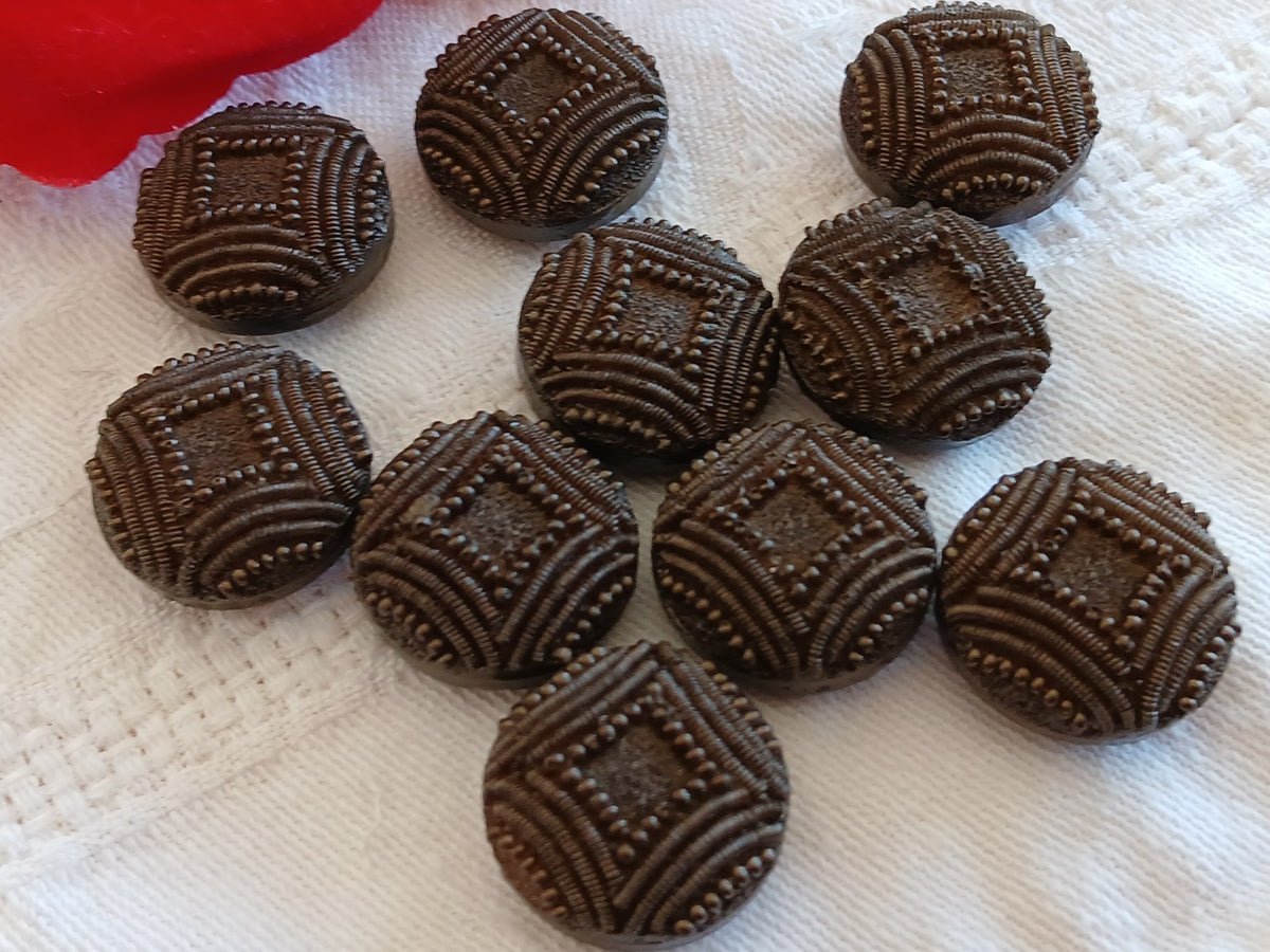 Lot 6 boutons vintage en résine marron effet perlé  1,8 cm 18 mm pied ref 6457