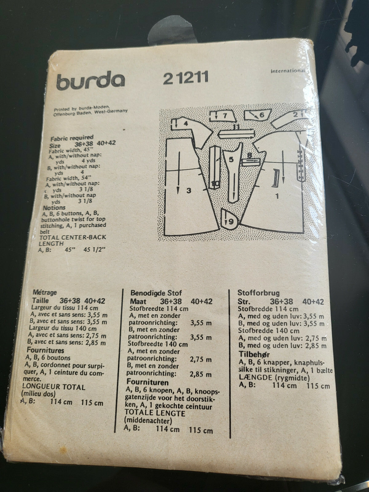 Patron Burda 2122 11 année 70 robe ancien taille  40 42 