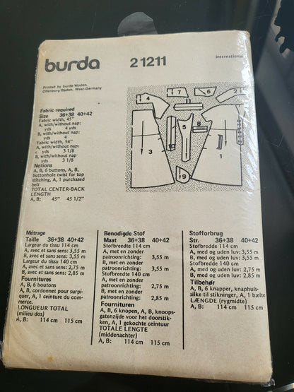 Patron Burda 2122 11 année 70 robe ancien taille  40 42 