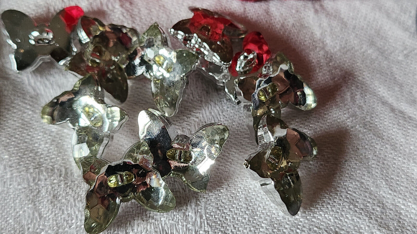 Lot 11 jolis boutons vintage papillon resine effet strass 1,6 cm ref 1333