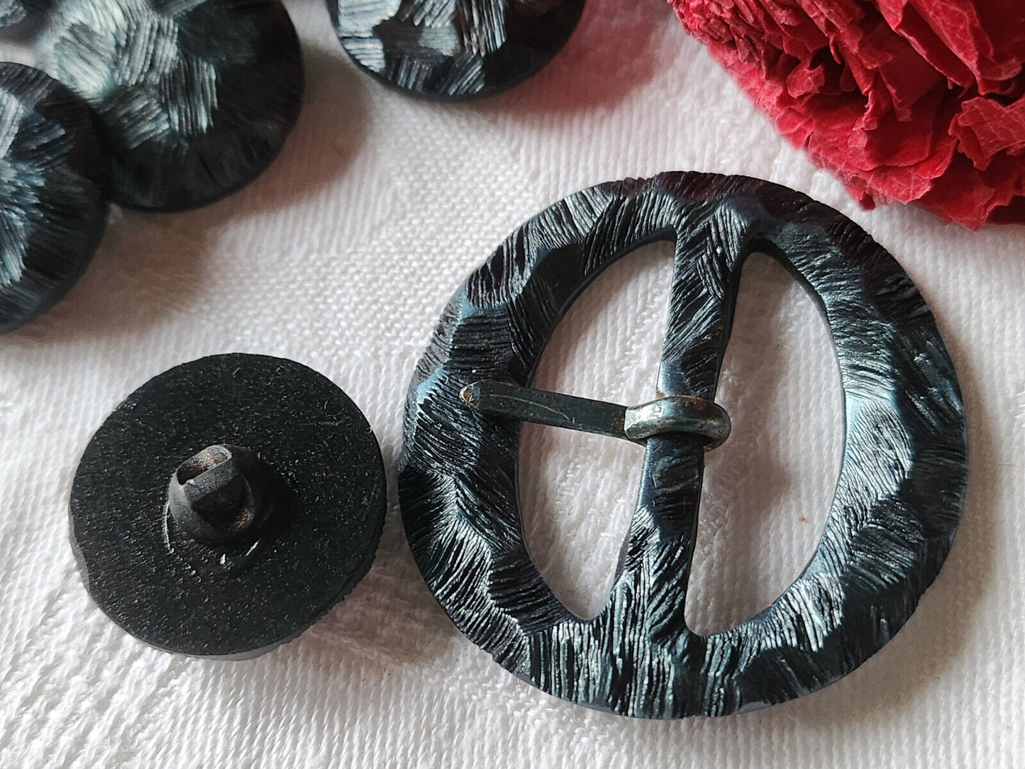 Rare Boucle de ceinture vintage gris avec ses 6 boutons assortis ref 960