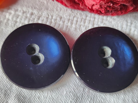 Duo énormes  boutons vintage bleu à trous camaieu épais 3,5 cm ref 1488