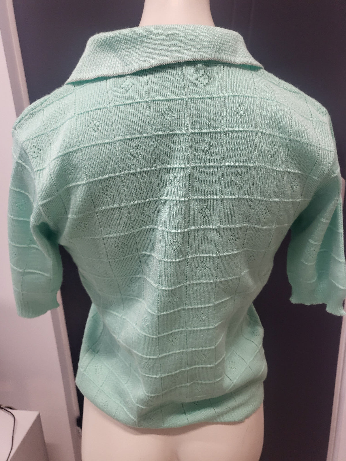 Pur vintage ancien tee shirt vert eau ajouré  petite taille 36/38 B6
