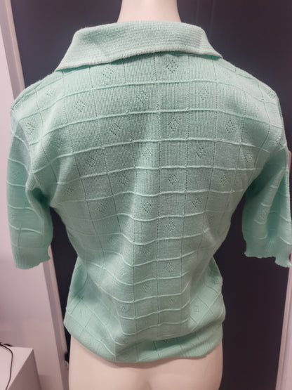 Pur vintage ancien tee shirt vert eau ajouré  petite taille 36/38 B6