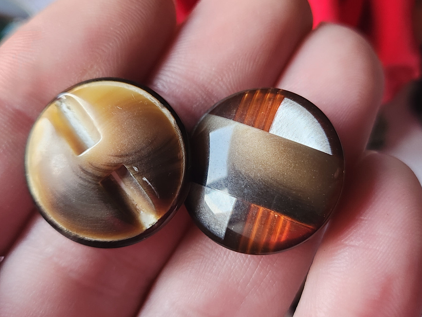 Lot 6 superbe boutons vintage marron  incluson nacré gris pied 2,2 cm ref 2141