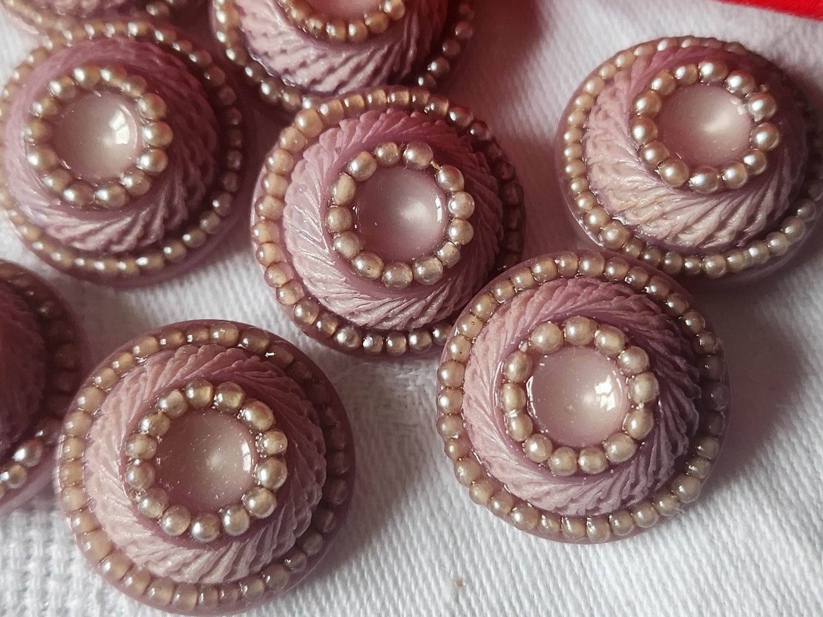 Lot 6 boutons vintage à pied perlé violet superbe 2,3 cm ref 1822