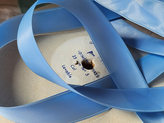 Ruban ancien polyamide vintage bleu nylon 5 mètre sur 2,5 cm mercerie B5 n°25