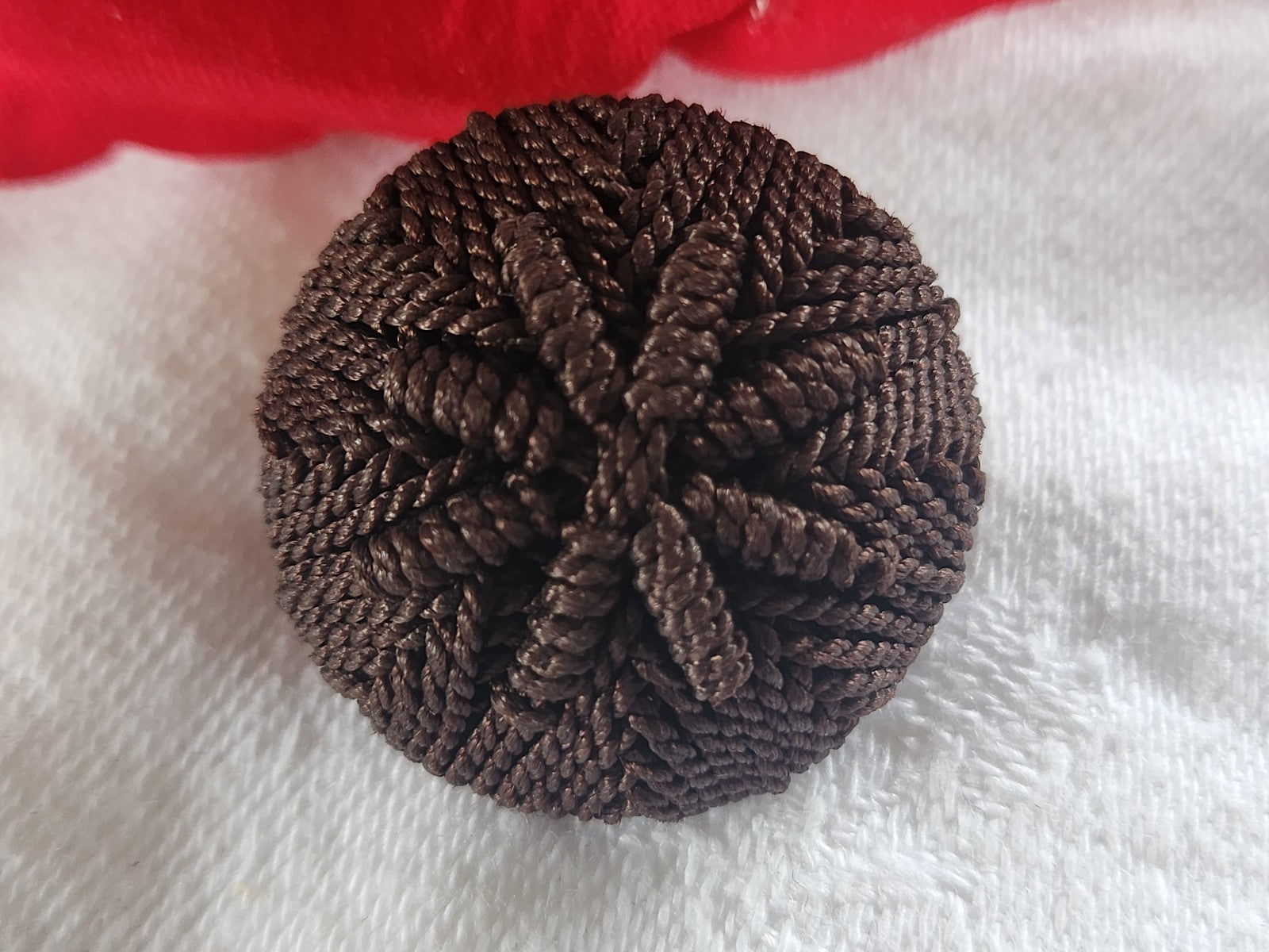Ancien bouton en passementerie marron fait main collectionr 2,6 cm D18E