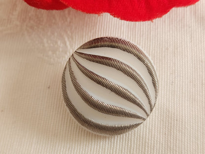 Gros bouton ancien en verre vintage blanc argent 2,2 cm ou 22 mm G7I