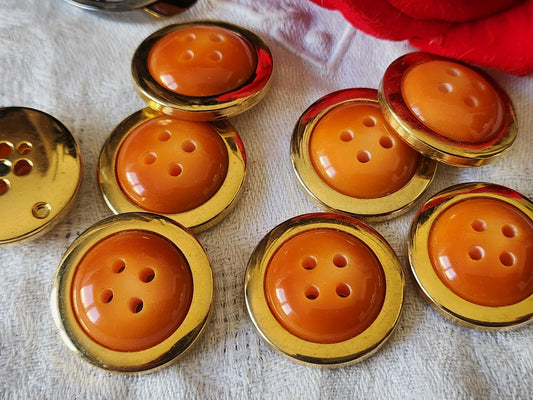 Lot 6 gros boutons vintage acrylique doré orange trous 2,7 cm ref 764