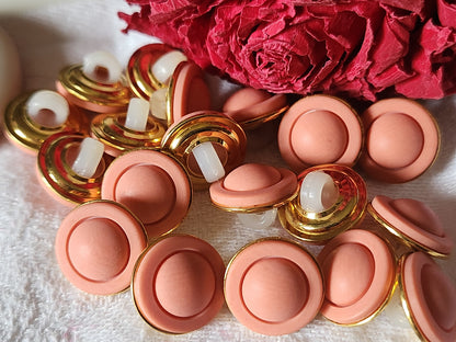 Lot 9 boutons vintage orange mat veiné pourtour métal doré pied 1,4 cm ref 4952