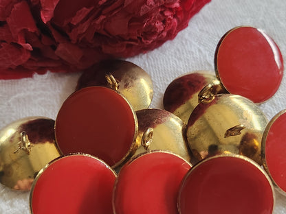 Lot 6 boutons vintage métal doré rouge à pied 1,9 cm ref 5084