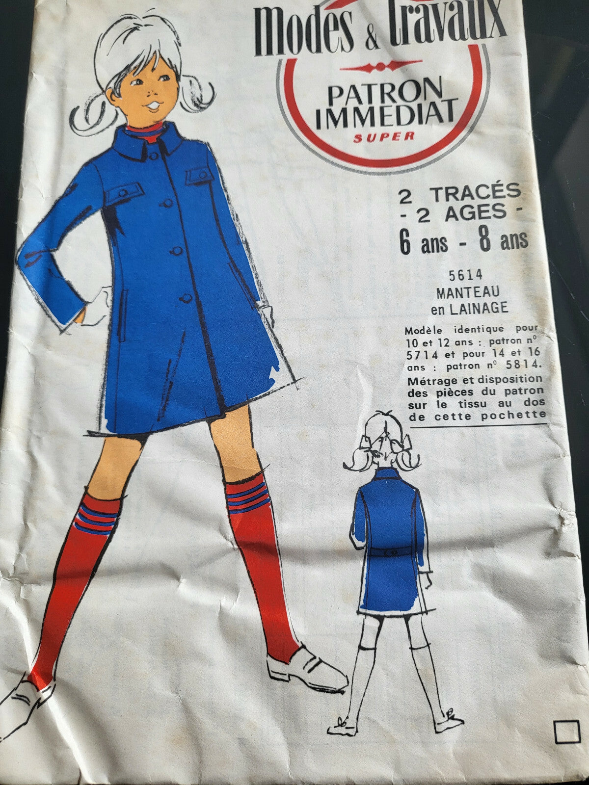 Patron vintage immédiat manteau lainage  6 /8 ans fillette enfant modes travaux