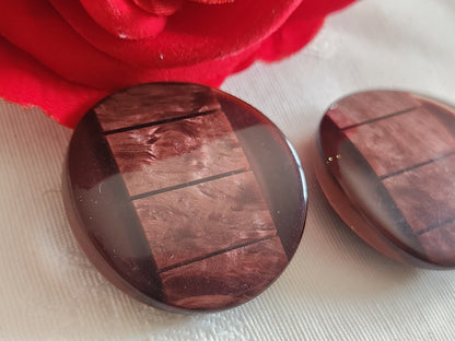 duo gros boutons vintage inclusion lie de vin e pied  3,3 cm ref 6377