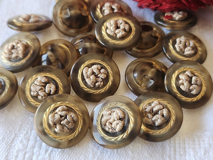 lot 6  boutons vintage coeur passementerie marron à  pied 1,8 cm ref 4975