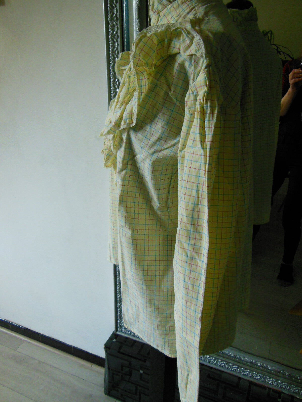 Pur vintage ancienne blouse haut manche longue jaune carreaux 42/44?   B5