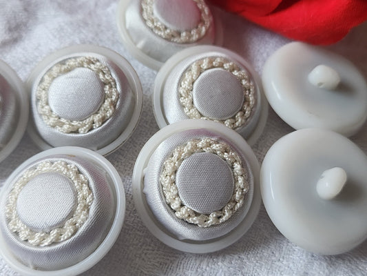 lot 6 boutons anciens vintage passementerie lumineux blanc  2,7 cm  ref 3923 **