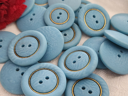 Lot 10 boutons vintage bleu mat veiné dorure   2,2 cm ref 6061