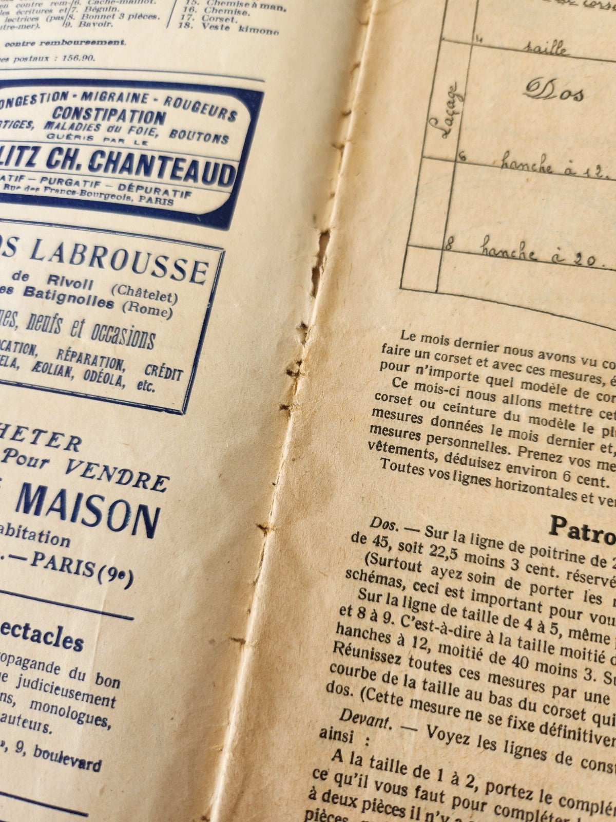 Journal de l'institut de coupe de paris année folle mode Fevrier 1926 patron