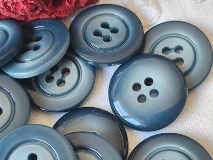 Lot 6 gros boutons vintage bleu lumineux  à trous 2,4 cm ref  3023