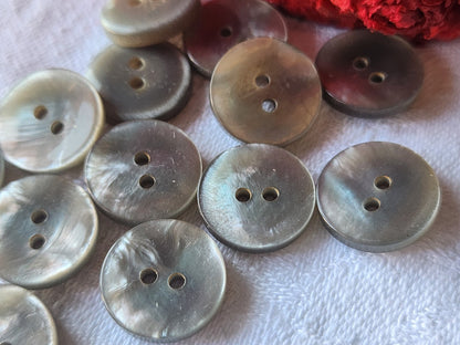 Lot 13 boutons vintage gris mordoré trous petits 1,5 cm ref 5329