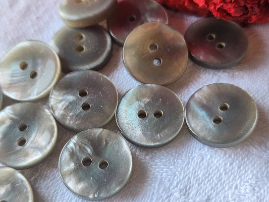 Lot 13 boutons vintage gris mordoré trous petits 1,5 cm ref 5329