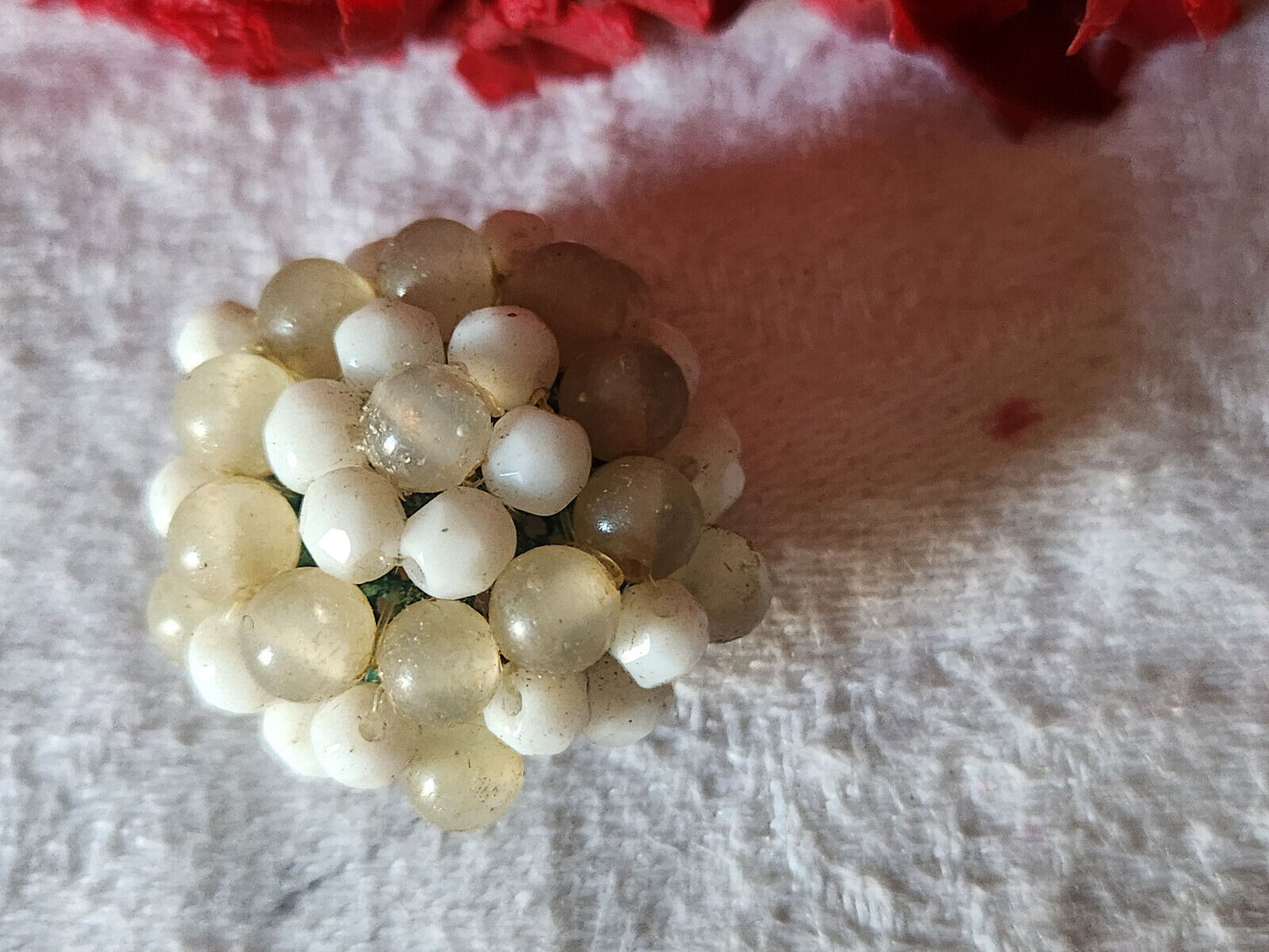 Bouton vintage  torsade perle en verre bijoux parurier 2,5 cm G7K