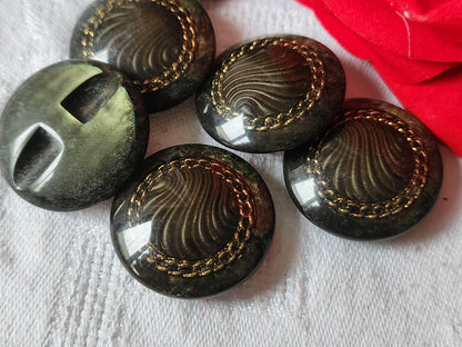 Lot 6 gros boutons vintage vert inclusion  pied 2,7 cm manteaux lourd ref  2239