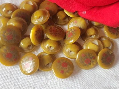Lot 12 mignons boutons vintage vert  bouquet de fleur pied 1,2 cm ref 319