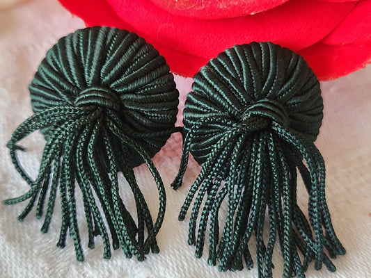 Duo  boutons anciens vintage passementerie vert  pendant 2,5 cm G3K