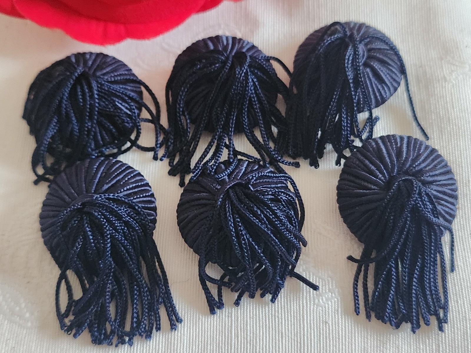 Lot 6 boutons anciens vintage passementerie bleu pendant 2,5 cm ref 6401