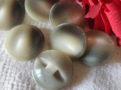 Lot 6 boutons vintage gris pourtour inclusion paillette pied 2,2 cm ref 4833