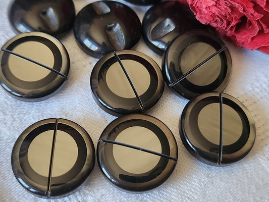 Lot 6 boutons vintage noir argenté inclusion 1,9 cm épais pied ref 5286