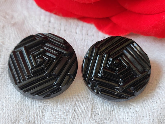 Duo boutons anciens en verre noir mat et lumineux 2,2 cm D19I