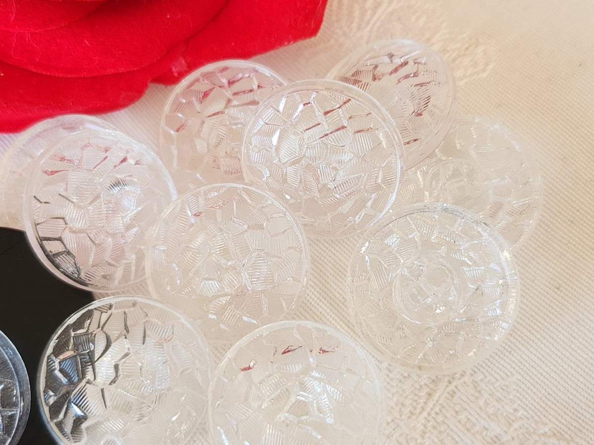 Lot 6 gros boutons en verre transparent relief  21 mm  2,1 cm ref 6642